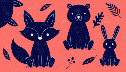 Adorable forest animals in cute illustration style