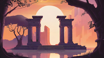 Ancient Ruins at Sunset｜夕日の古代遺跡