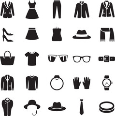 Collection of fashion clothing and accessories icons