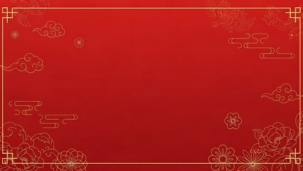 Elegant red background with gold floral elements and decorative border