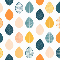 Seamless Pattern of Stylized Leaves in Warm Autumn Colors on a White Background Simple Organic Design with Repeating Motifs