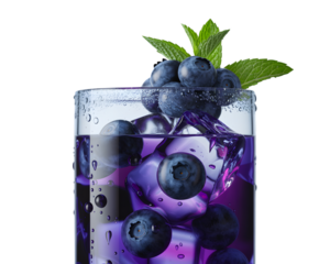 Refreshing blueberry mint drink isolated on transparent background