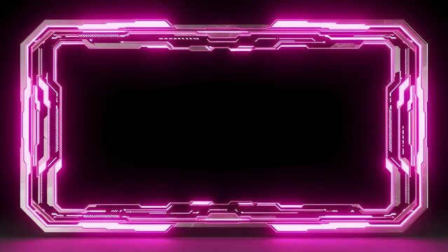 Futuristic Neon Pink Glowing Frame with Digital Technology Accents - Powered by Adobe
