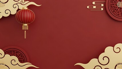 Festive red background with lantern and ornamental elements