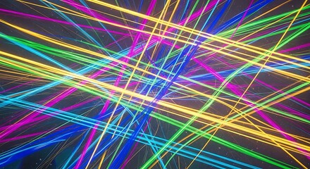Brilliant spectrum of colorful light streaks crisscross against a dark background