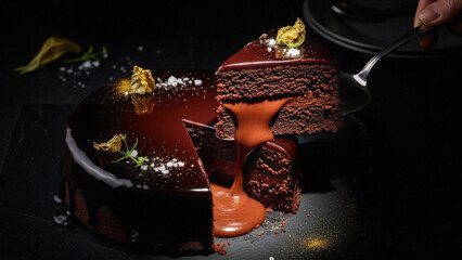 Decadent Chocolate Cake with Rich Sauce.