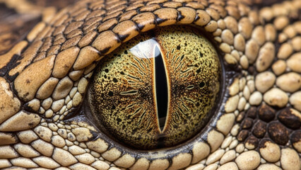 Close-up of reptile eye with scales.