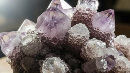 Amethyst Crystal Cluster Closeup Mineral Specimen.