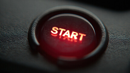Modern glowing power button with the word “START,” symbolizing activation, technology, energy, and innovation, designed for digital interfaces, tech, and futuristic concepts