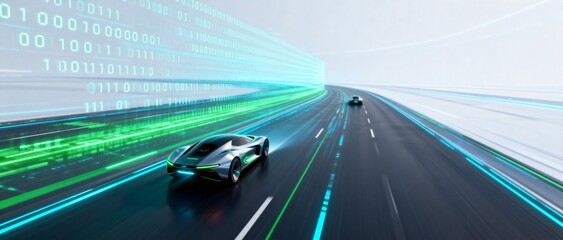 Obraz premium Futuristic cars on digital highway
