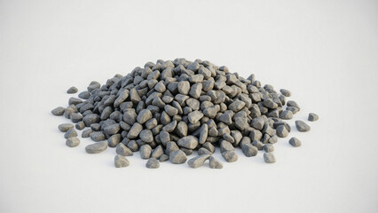 Pile of Small Gray Pebbles on White Background.