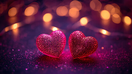 Two hearts shine brightly, surrounded by a warm glow.