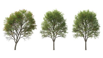 Fototapeta premium Trees Isolated on White Background - Three Green Trees, Nature Concept