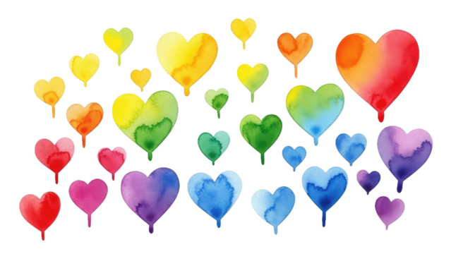 Vibrant Watercolor Rainbow Hearts Assorted Sizes White Background_00x.png - Powered by Adobe