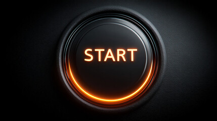 Modern glowing power button with the word “START,” symbolizing activation, technology, energy, and innovation, designed for digital interfaces, tech, and futuristic concepts