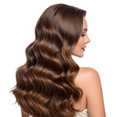 Fototapeta premium Long brown female wavy hair style isolated on a white or transparent background.