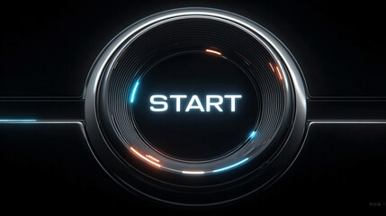 Modern glowing power button with the word “START,” symbolizing activation, technology, energy, and innovation, designed for digital interfaces, tech, and futuristic concepts
