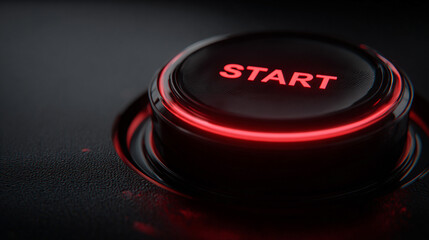 Modern glowing power button with the word “START,” symbolizing activation, technology, energy, and innovation, designed for digital interfaces, tech, and futuristic concepts