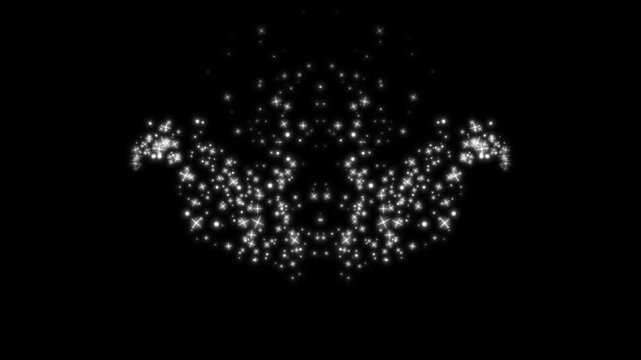Glitter sparkle line stars animated black screen, shiny glowing stars, flat, vector, flat vector doodles, white cartoon blinking stars, magic glitter sparkle trail on black screen background. 4k