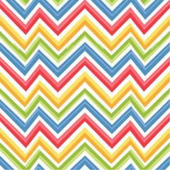 Vibrant Chevron Pattern Seamless Background with Rainbow Stripes of Red Yellow Blue Green and White in Playful Zigzag Design Perfect for Childrens Decor and Graphic Elements