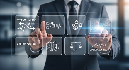 Businessman interacting with futuristic technology interface