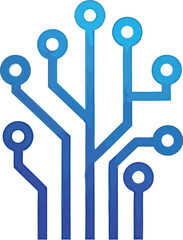 Abstract blue circuit board pattern designed like a growing tree symbolizes digital technology network connections and artificial intelligence growth