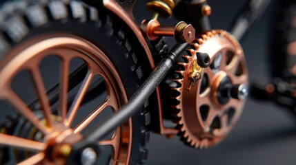 Fototapeta premium Intricate Close-Up of Vintage Bicycle Gears and Wheel Components in Warm Metallic Tones