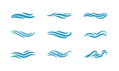 Set of a water waves. Liquid splashing, sea ocean flow elements, nautical curvy isolated on white background
