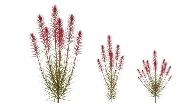 Fireweed Plants on White Background, Epilobium Angustifolium, Isolated Decorative Element