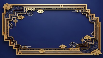 Elegant golden frame design with ornate patterns on a deep blue background