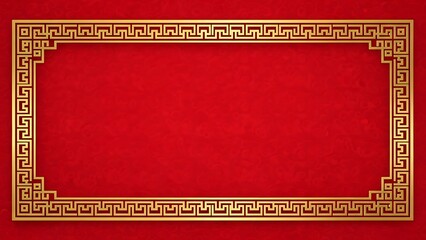 Elegant golden frame on a textured red background for festive design elements