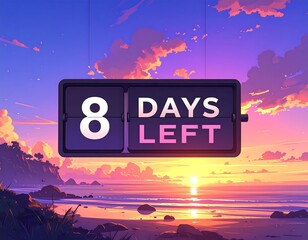 Digital image depicting a sunset scene with a countdown display