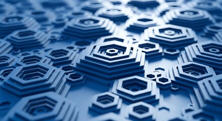 Blue hexagonal patterns create futuristic technology background