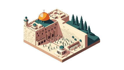 Isometric jerusalem cityscape with dome and western wall © Maureen