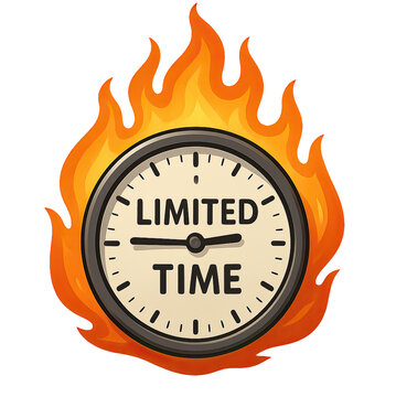 Backgroundless Graphic For ADS Limited Time Concept with Clock Surrounded by Flames Icon