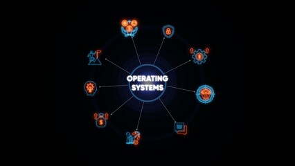 Operating systems concept with and symbols technology computer