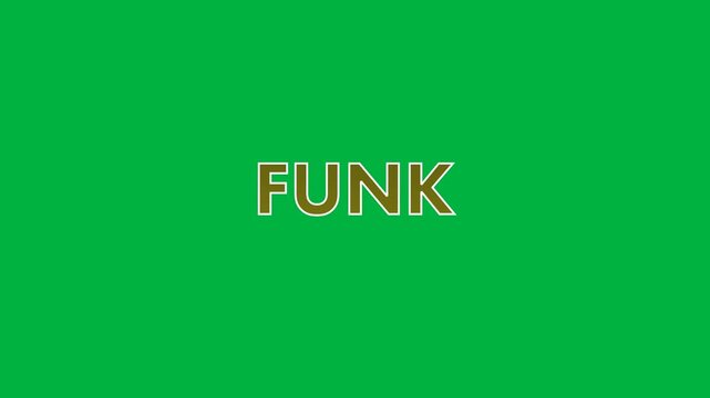 Animation of funk text in green letters in repetition on white background