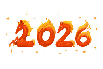 2026 Year of the Fire Horse Illustration with Flame Style Typography Vector