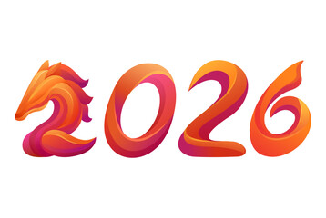 2026 Fire Horse Zodiac Typography with Vibrant Gradient &ndash; New Year Symbol Design Vector
