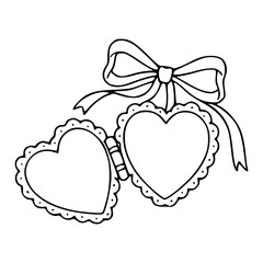 open heart locket outline with decorative bow