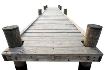 A old wooden pier isolated on a white or transparent background.
