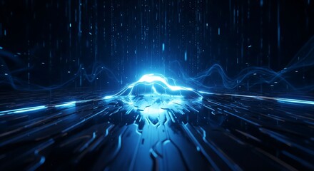 Vibrant blue light waves spreading rapidly in dark digital space