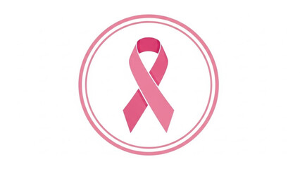 Pink ribbon symbol for breast cancer awareness in a circular frame with health and medical and support and icon and hope and circle and graphic