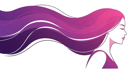 Beautiful woman side profile with long flowing hair in vibrant purple and pink gradient colors vector illustration
Modern abstract female profile with minimalist style for International Womens Day 