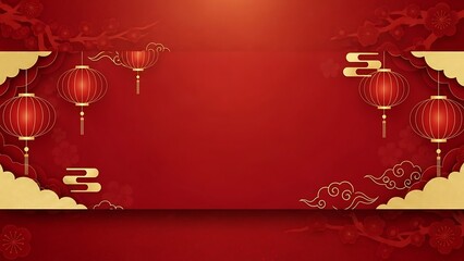 Traditional chinese lanterns with decorative clouds on a red background