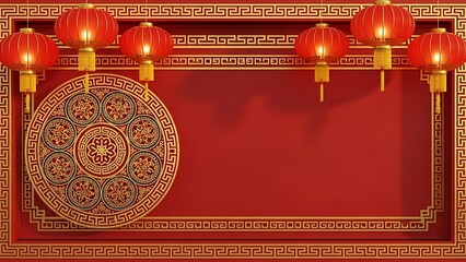 Traditional chinese new year festive decoration with lanterns and ornament