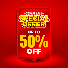 Super Sale Special Offer Up To 10,20,30,40,50,60,70,80,90 and 99 % Off Tag. Red vertical 3D price label with yellow bold text. Vector marketing design for retail.