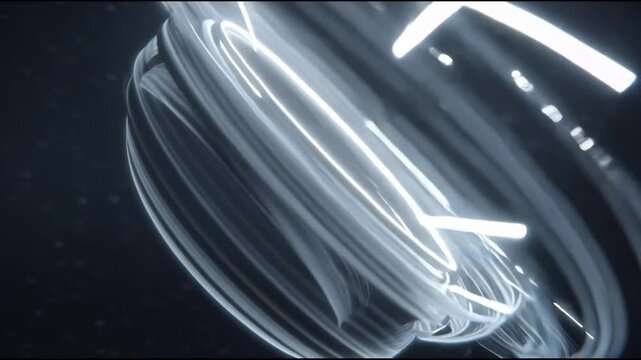 Modern logo reveal animation with rotating abstract shapes creates a futuristic tunnel effect.