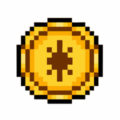 Obraz premium Retro Golden Pixel Art Coin Icon for Game UI Asset