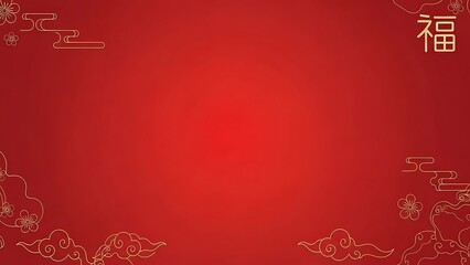 Vibrant red background with gold cloud and symbol decorations